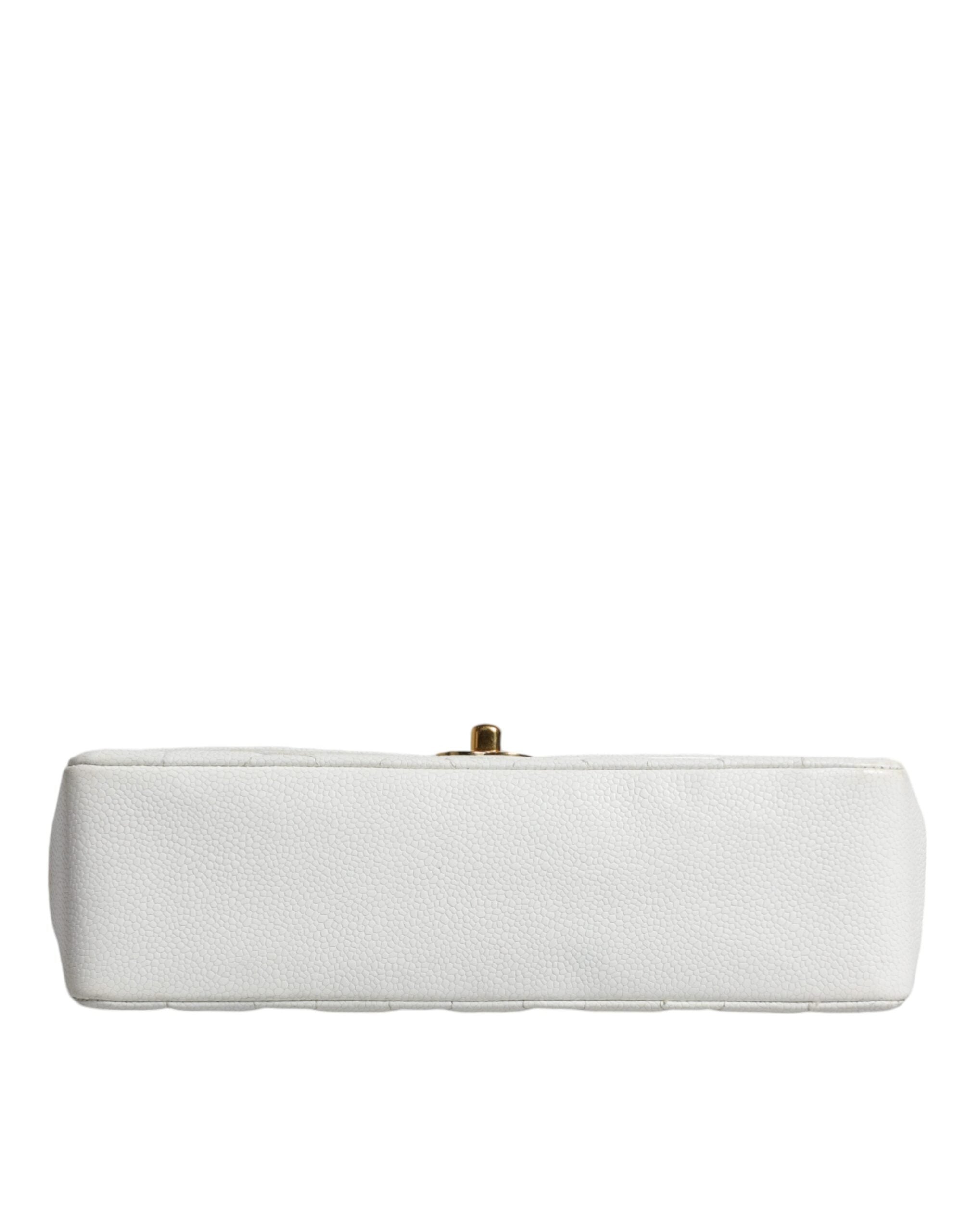 Bolsa de ombro Chanel branca média clássica DIANA banhada a ouro
