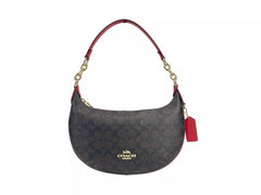 Bolsa de ombro Coach Payton Signature em couro PVC marrom e vermelha