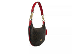 Bolsa de ombro Coach Payton Signature em couro PVC marrom e vermelha