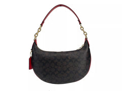 Bolsa de ombro Coach Payton Signature em couro PVC marrom e vermelha