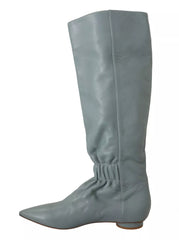 Valentino Azul Couro Elástico Flats Botas de Cano Alto