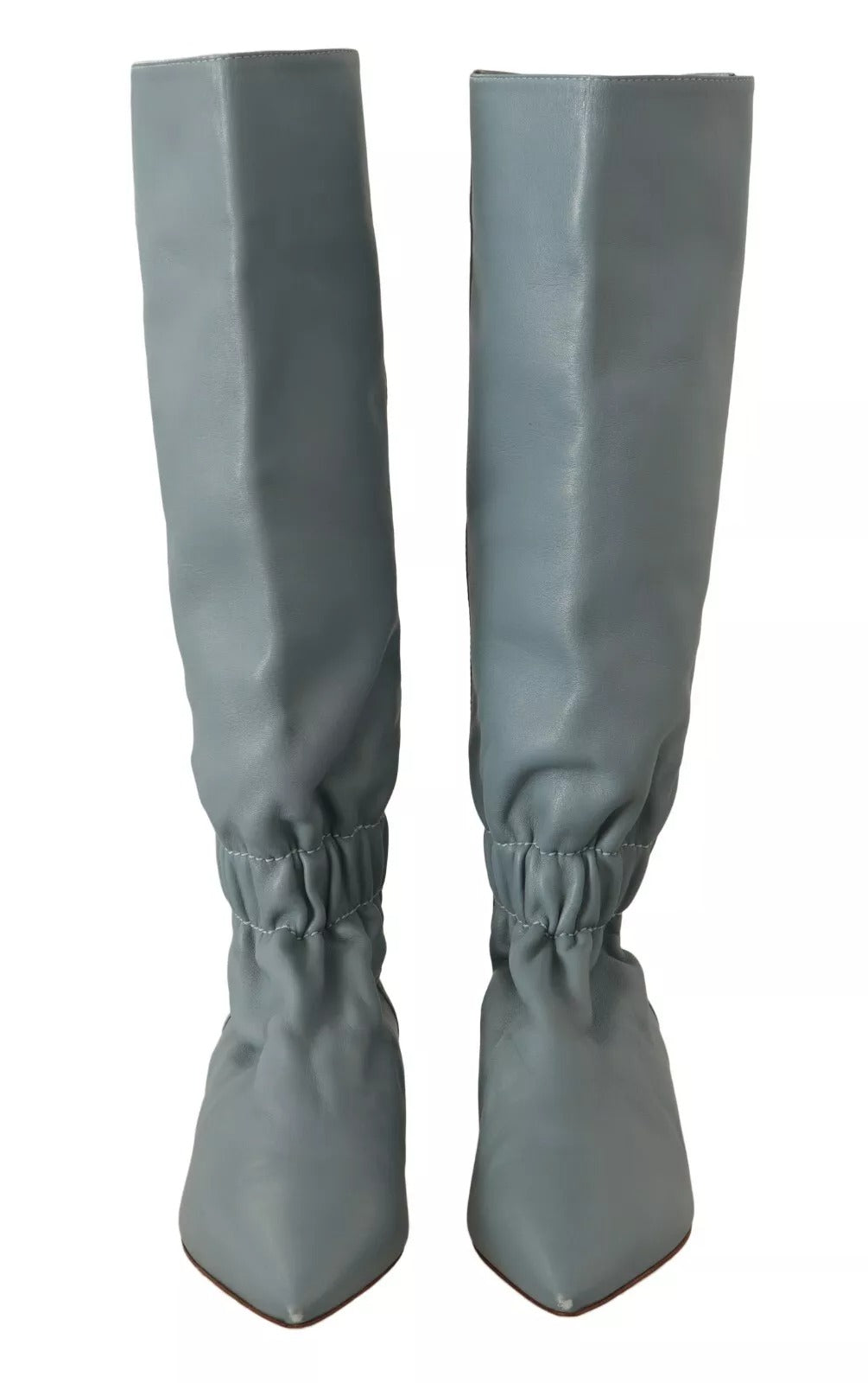 Valentino Azul Couro Elástico Flats Botas de Cano Alto
