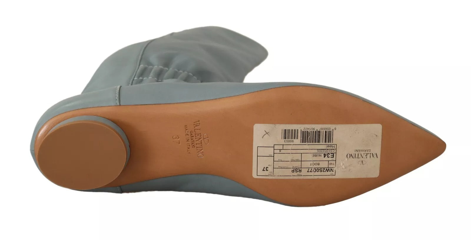 Valentino Azul Couro Elástico Flats Botas de Cano Alto