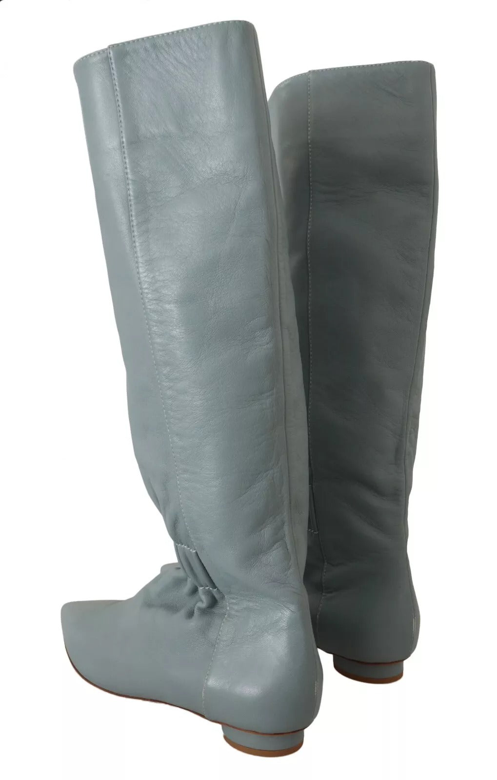 Valentino Azul Couro Elástico Flats Botas de Cano Alto