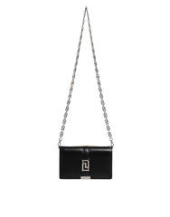 Bolsa transversal de ombro com alça de corrente em couro de bezerro preto Versace
