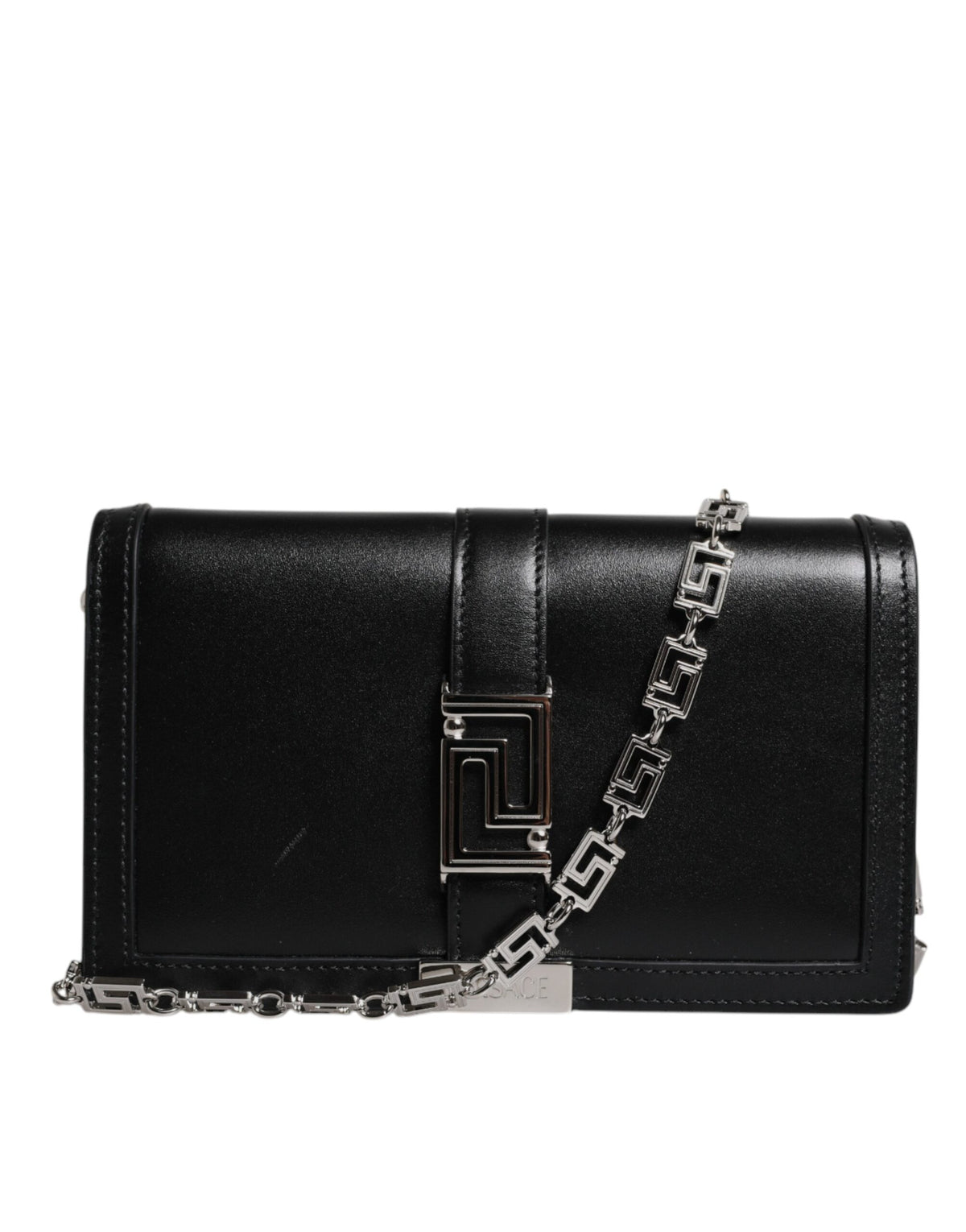 Bolsa transversal de ombro com alça de corrente em couro de bezerro preto Versace