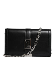 Bolsa transversal de ombro com alça de corrente em couro de bezerro preto Versace