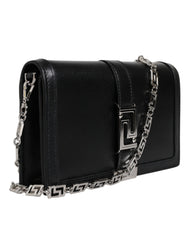 Bolsa transversal de ombro com alça de corrente em couro de bezerro preto Versace