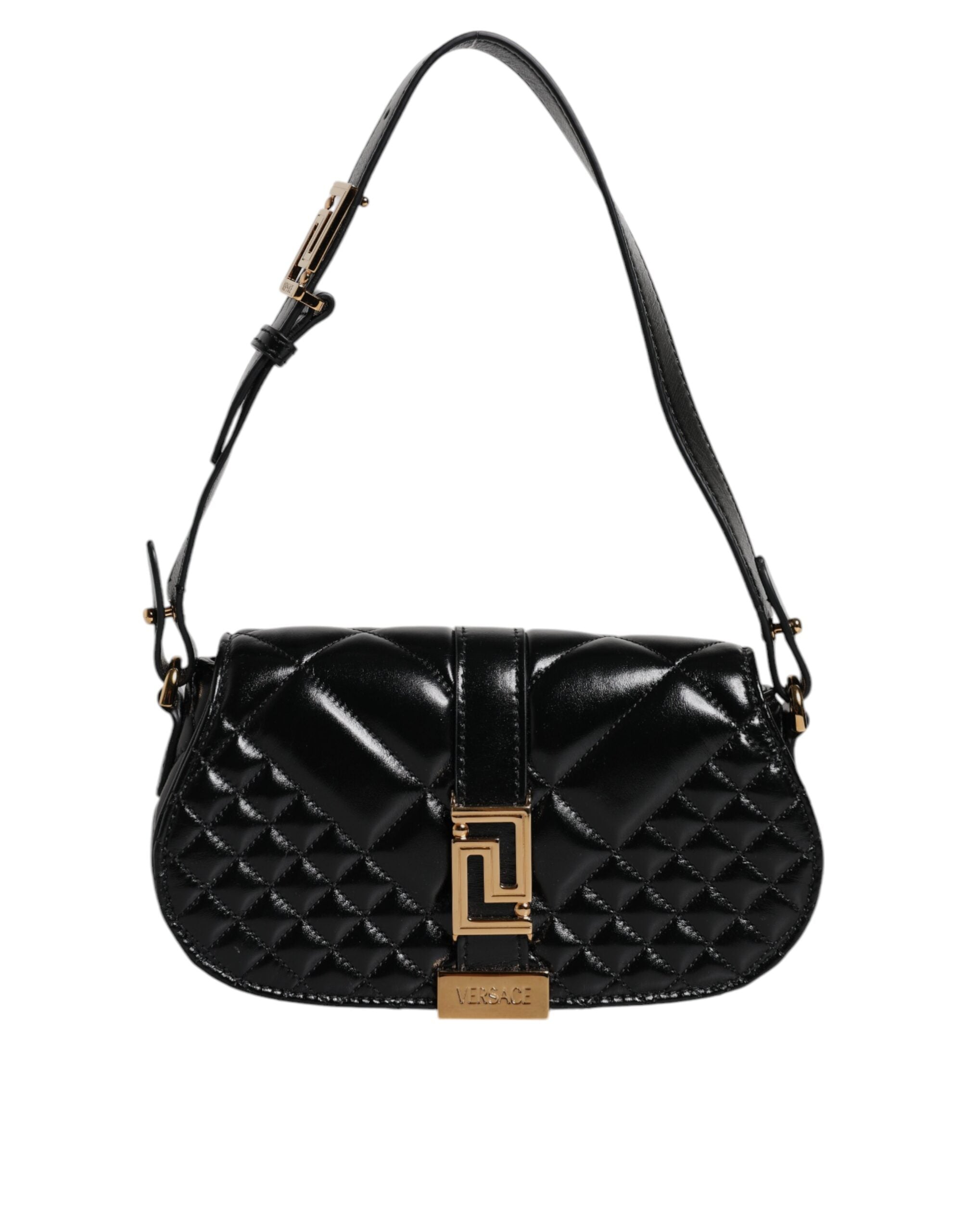 Bolsa Versace de couro de bezerro preto com alça de ombro acolchoada