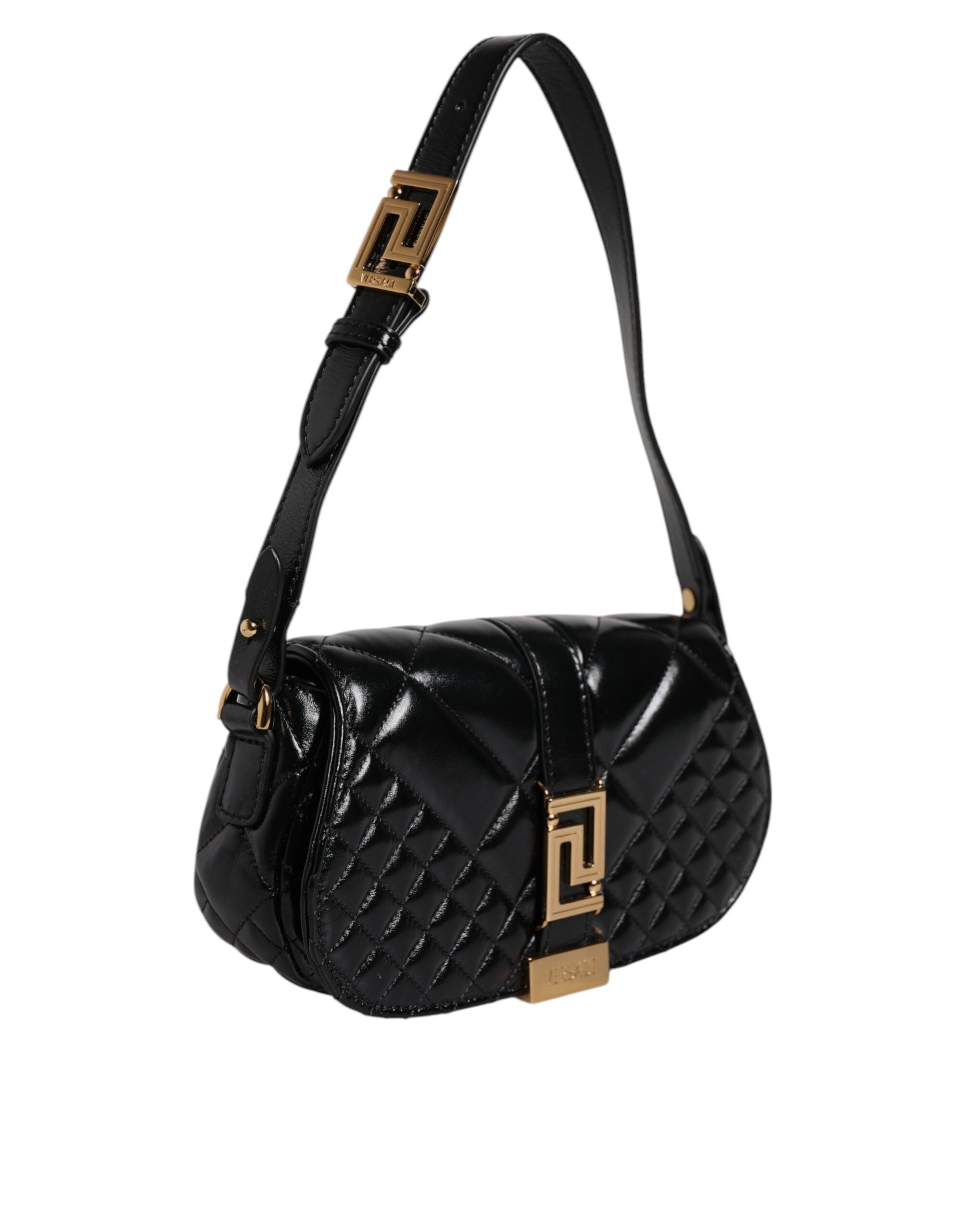 Bolsa Versace de couro de bezerro preto com alça de ombro acolchoada