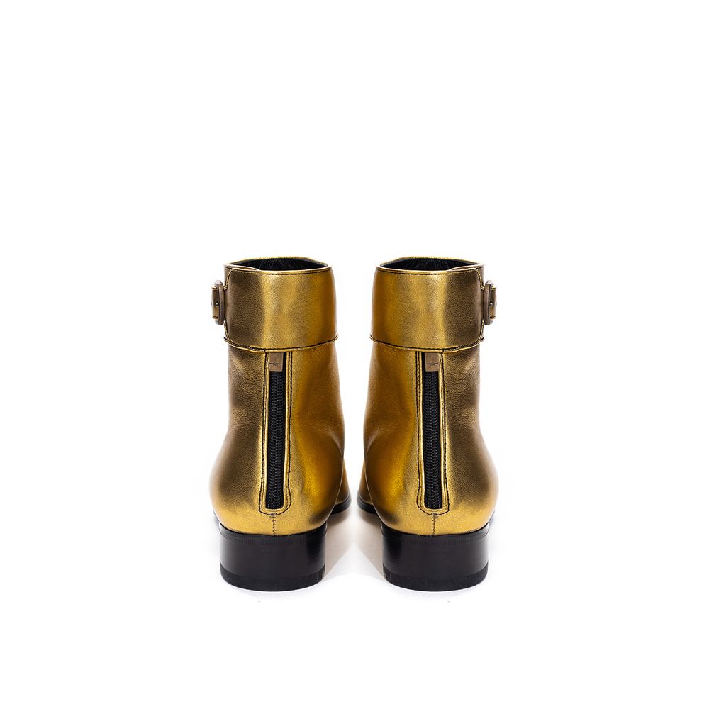 Bota de couro dourada Saint Laurent