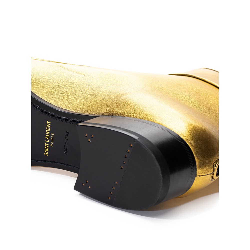 Bota de couro dourada Saint Laurent