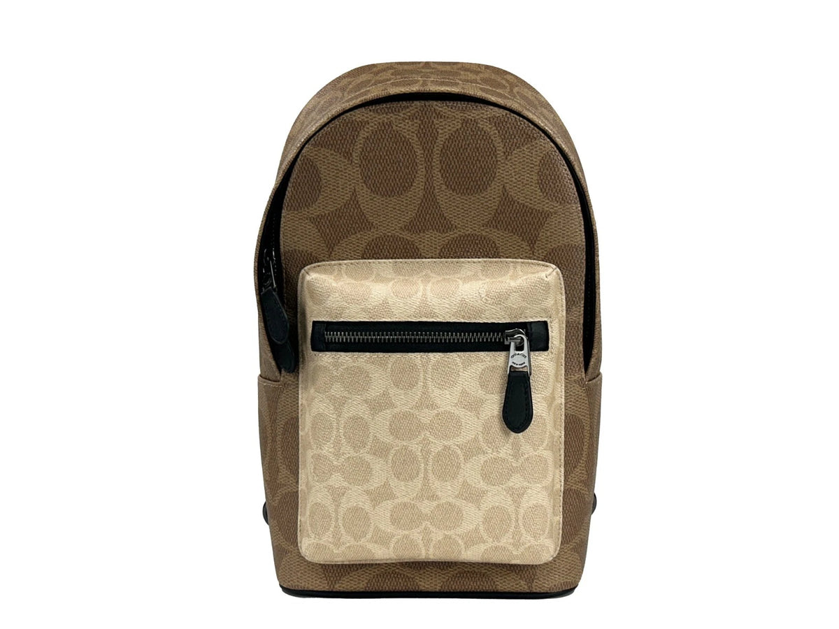 Mochila Coach West Color Block Couro Sling Pack - Areia