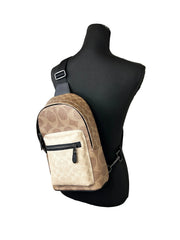 Mochila Coach West Color Block Couro Sling Pack - Areia