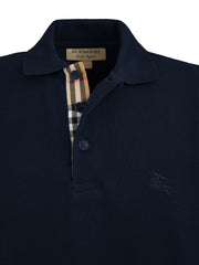 Camisa polo de algodão azul marinho Burberry com gola