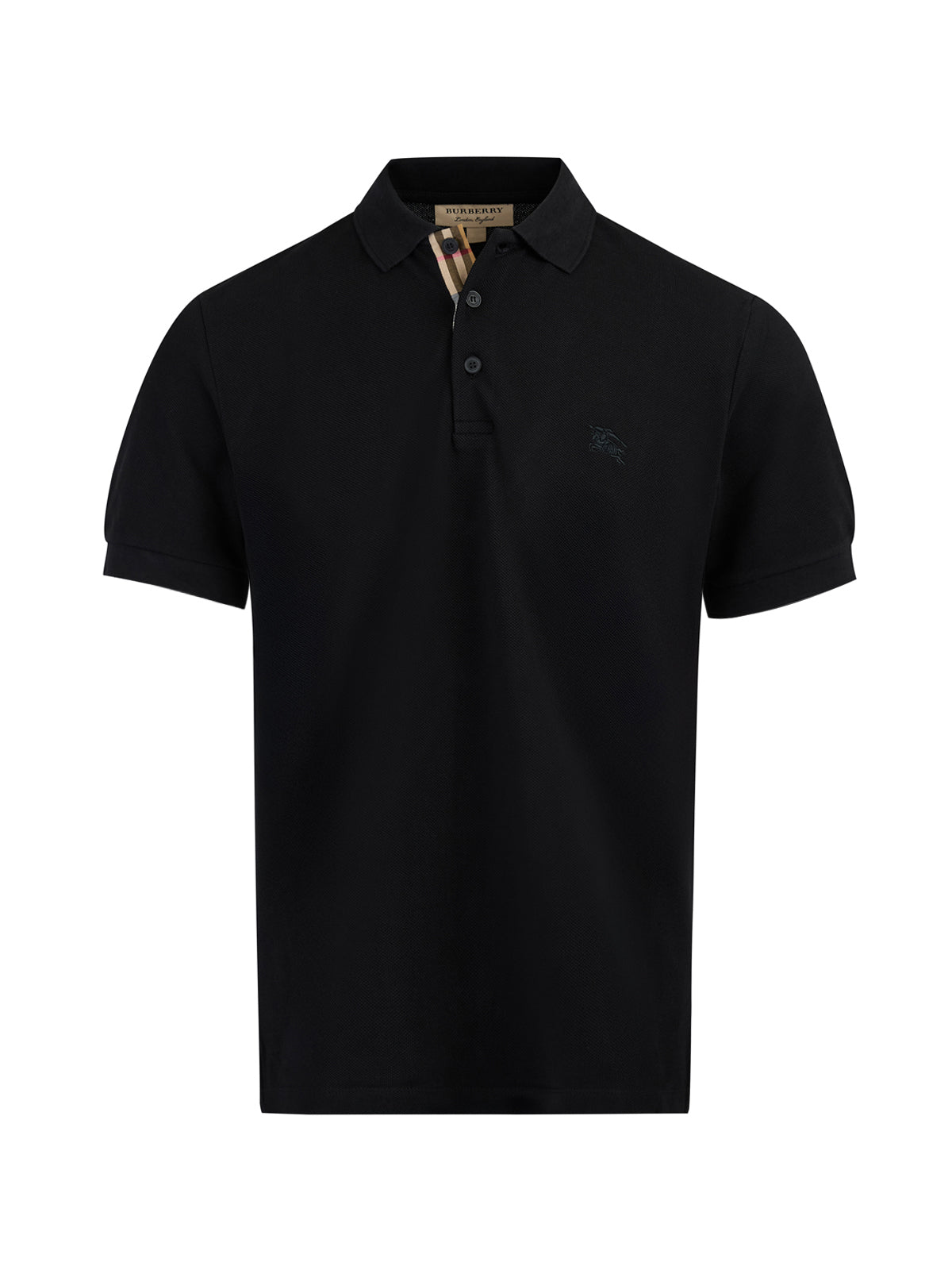 Camisa polo preta de algodão com gola Burberry