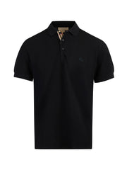 Camisa polo preta de algodão com gola Burberry