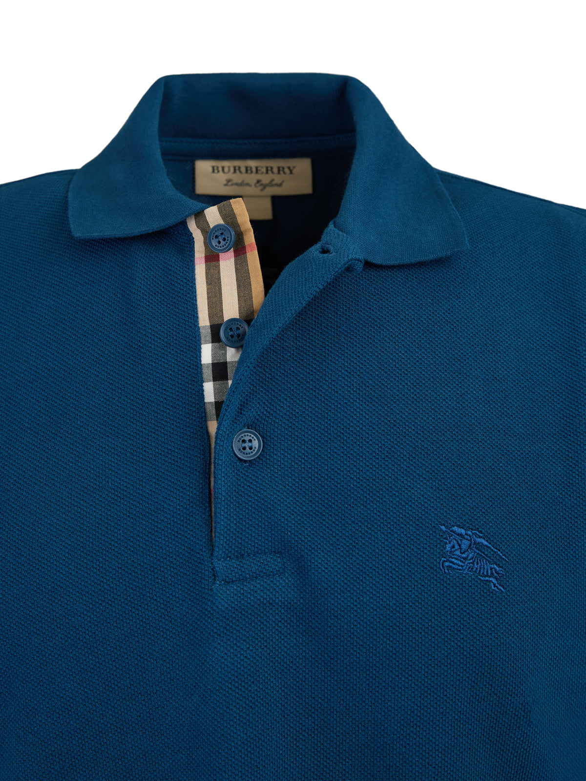 Camisa polo de algodão azul-petróleo com gola Burberry Deep Teal