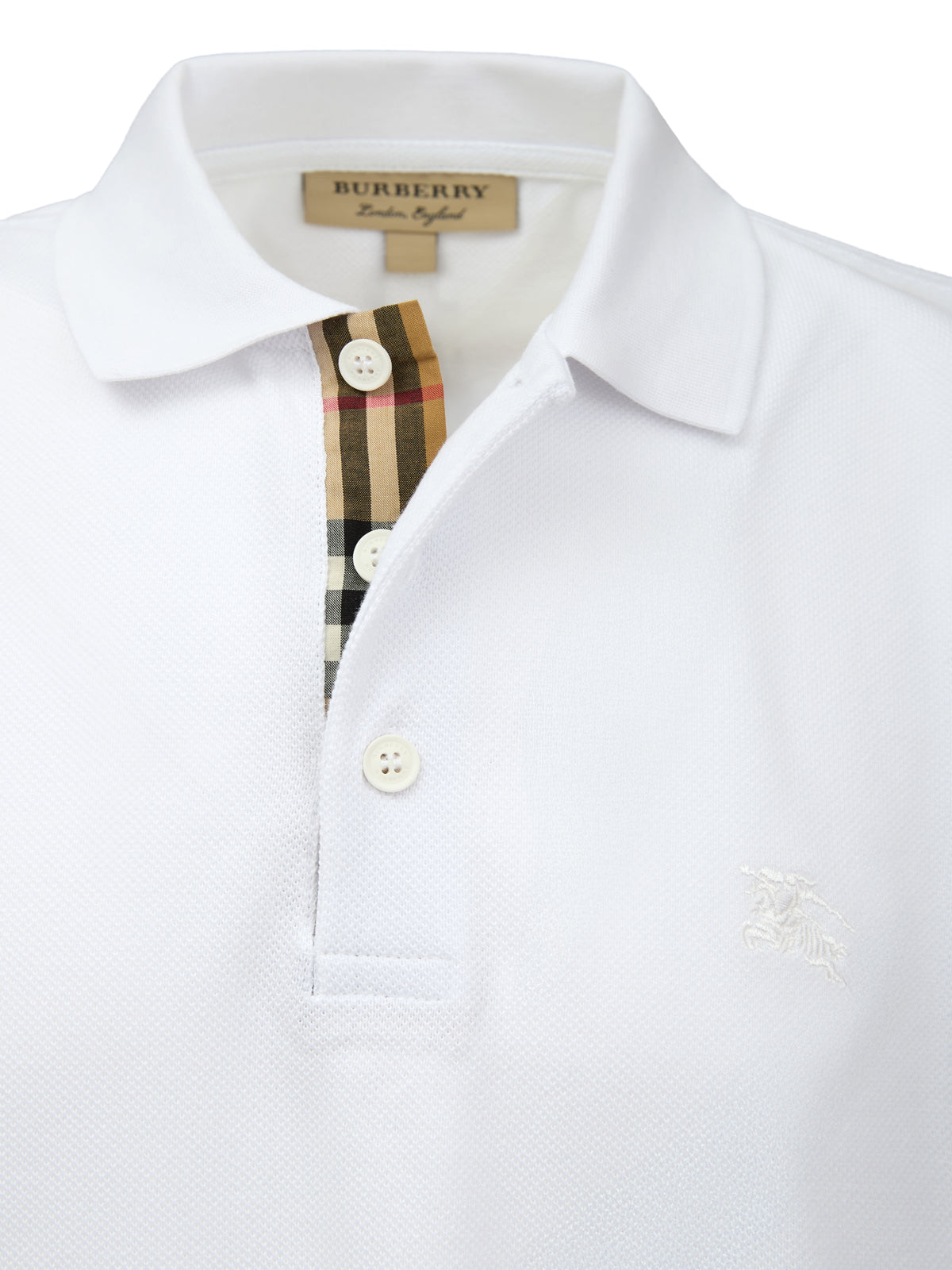 Camisa polo de algodão branca Burberry com gola