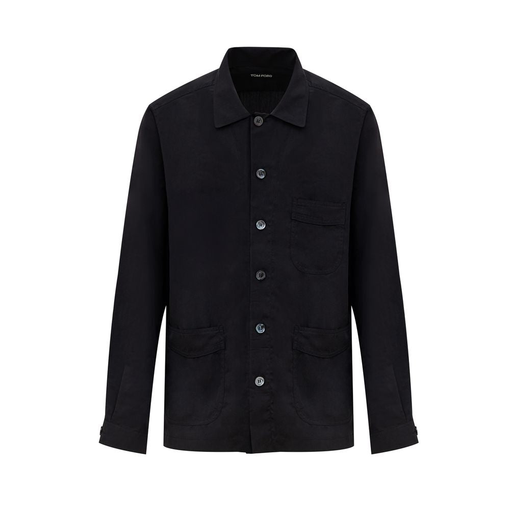 Camisa preta de liocel Tom Ford