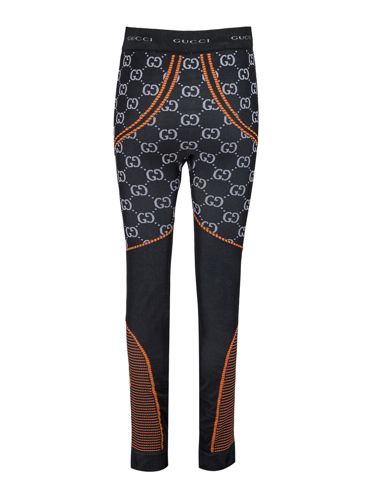 Calça legging preta de poliamida com logotipo da Gucci