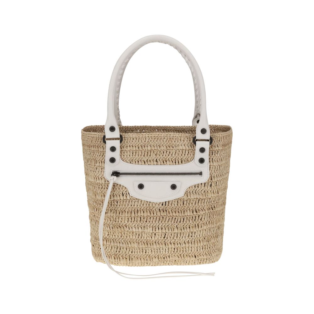 Bolsa de ombro pequena de palha Balenciaga Le City