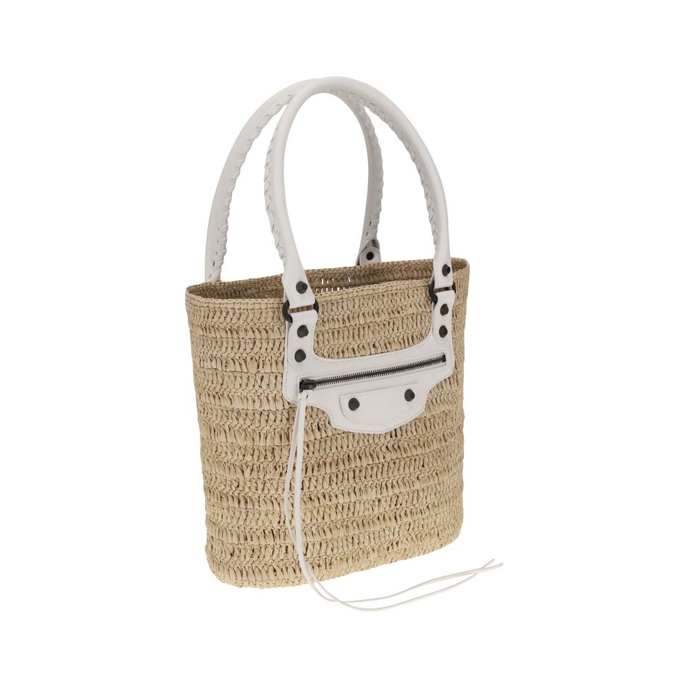 Bolsa de ombro pequena de palha Balenciaga Le City