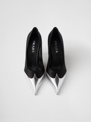 Sapatos Prada de couro preto acetinado e prata metálico