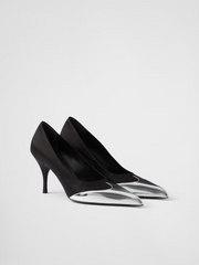 Sapatos Prada de couro preto acetinado e prata metálico