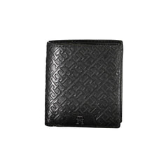 Carteira Tommy Hilfiger Sleek de couro preto com dois compartimentos