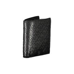 Carteira Tommy Hilfiger Sleek de couro preto com dois compartimentos