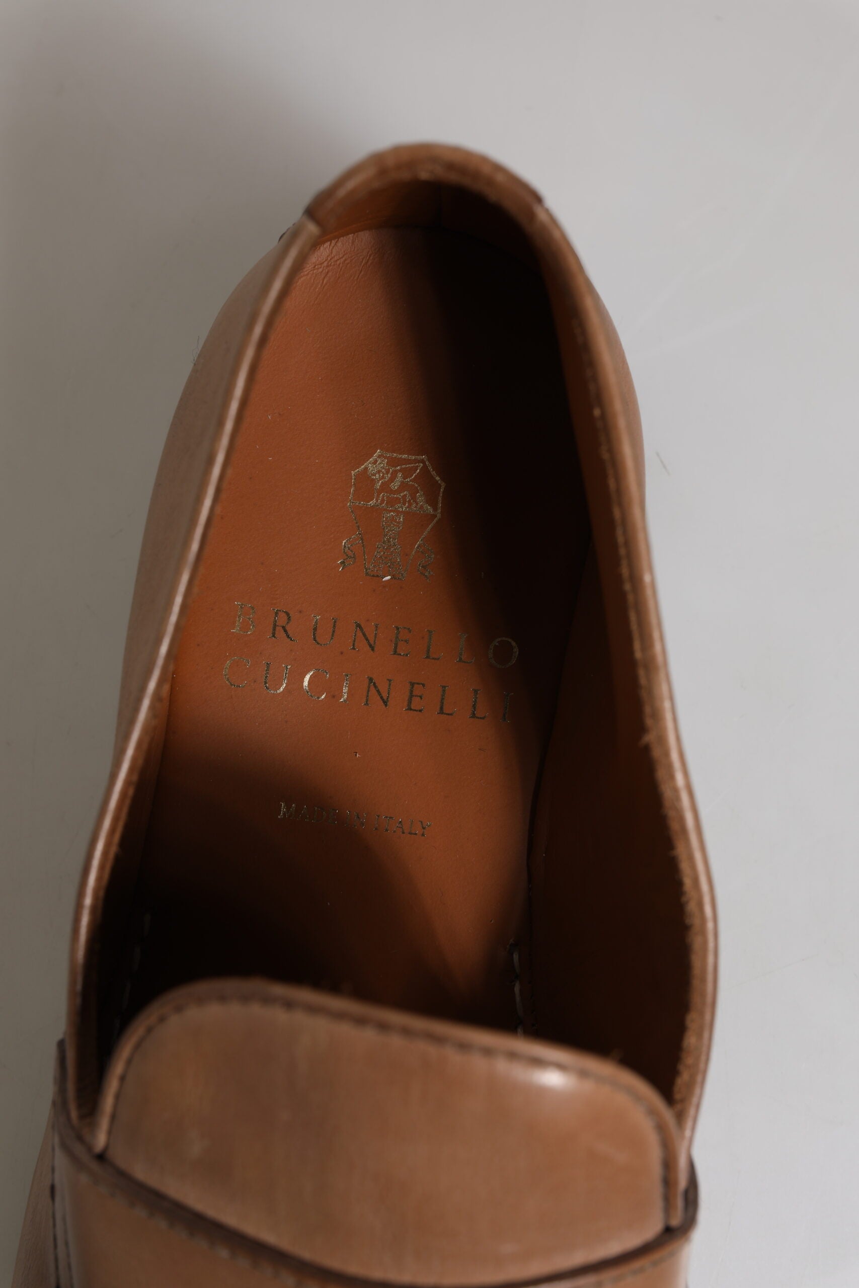 Brunello Cucinelli Vestido Mocassim de Couro Marrom Sapatos Formais