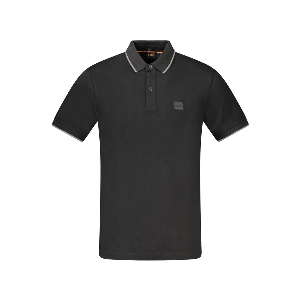 Camisa polo preta de algodão Hugo Boss