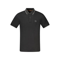 Camisa polo preta de algodão Hugo Boss