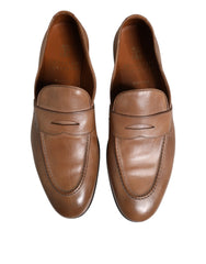 Brunello Cucinelli Vestido Mocassim de Couro Marrom Sapatos Formais