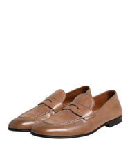 Brunello Cucinelli Vestido Mocassim de Couro Marrom Sapatos Formais