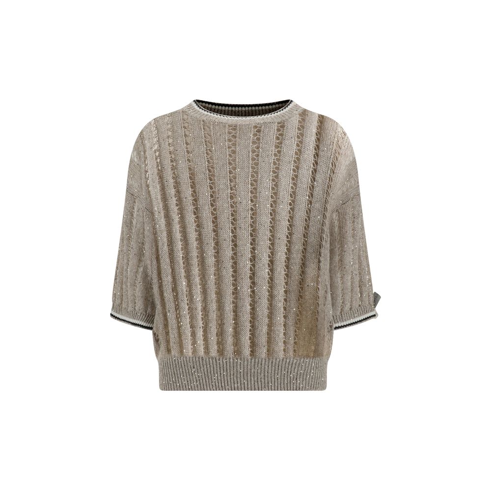 Blusa de tricô vazado Brunello Cucinelli com lantejoulas