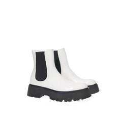 Bota de couro preta e branca Alexander McQueen