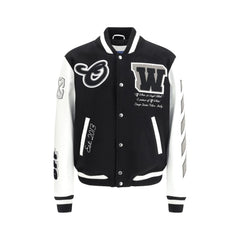 Jaqueta bomber universitária de couro e lã Off-White