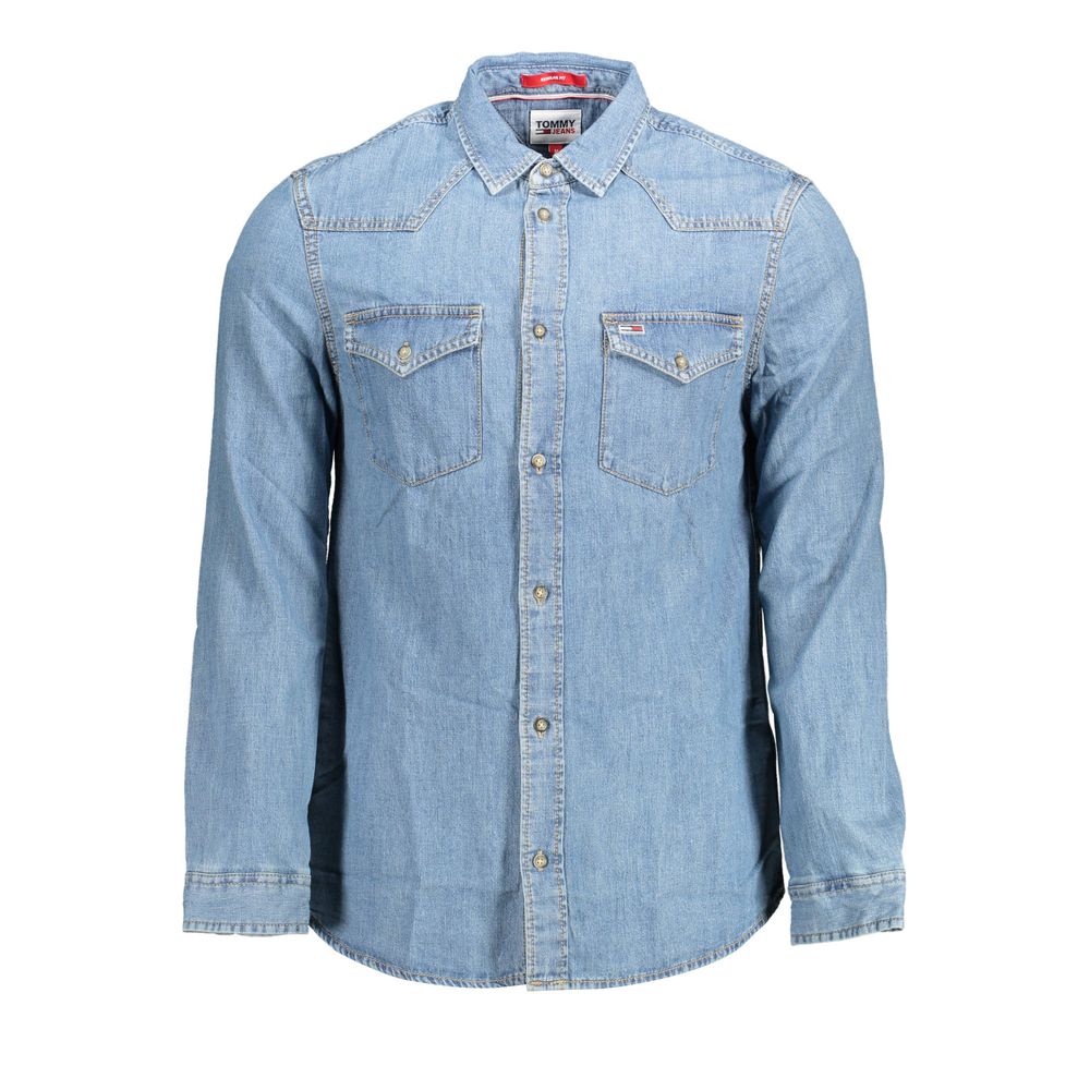 Camisa de algodão azul Tommy Hilfiger