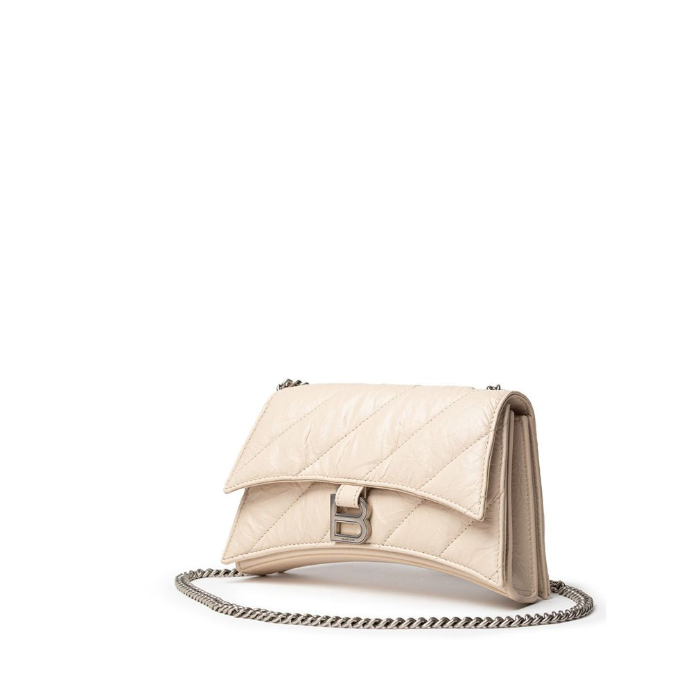 Bolsa de ombro de couro bege Balenciaga