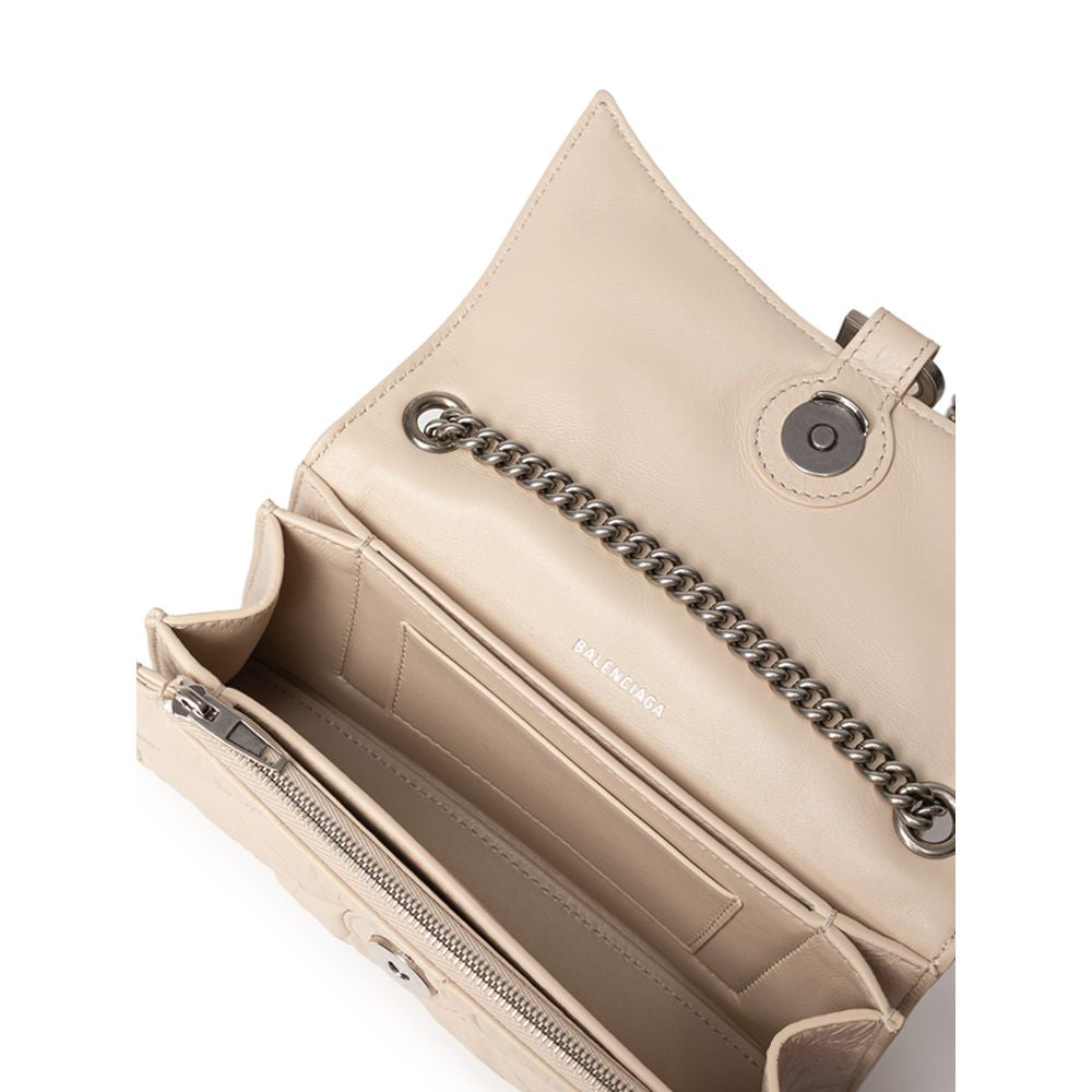 Bolsa de ombro de couro bege Balenciaga