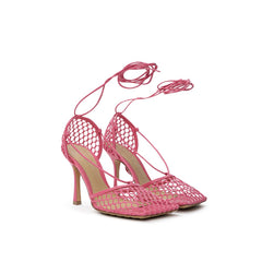 Sandália Bottega Veneta em Tecido Rosa e Couro