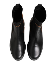 Sacai Black Chelsea Leather Pull On Women Ankle Boots Shoes
