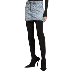 Saia jeans com estampa de logotipo da Balenciaga