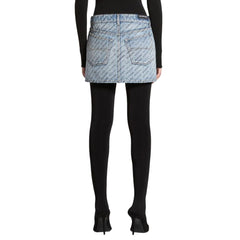 Saia jeans com estampa de logotipo da Balenciaga