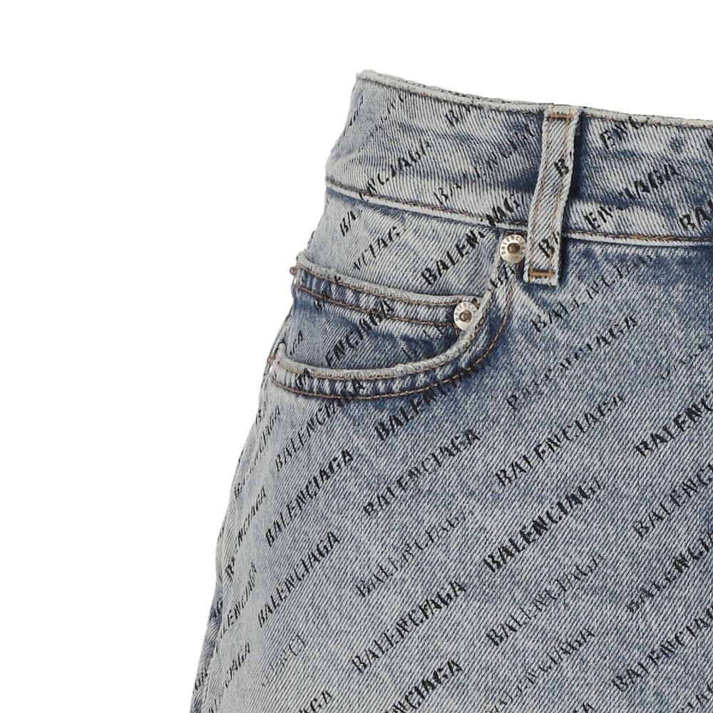 Saia jeans com estampa de logotipo da Balenciaga