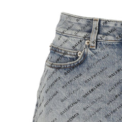 Saia jeans com estampa de logotipo da Balenciaga
