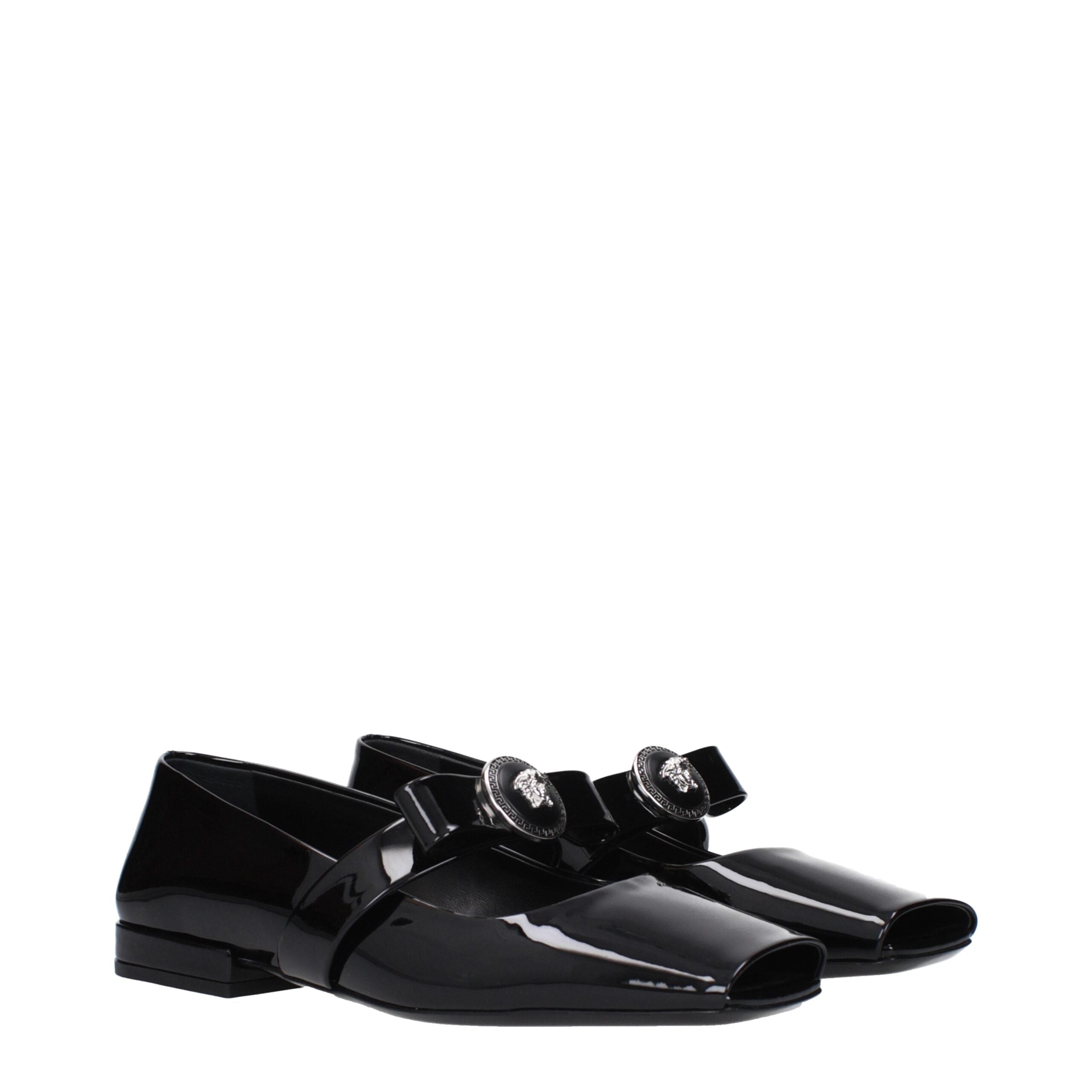 Versace Black Leather Ballet Flat